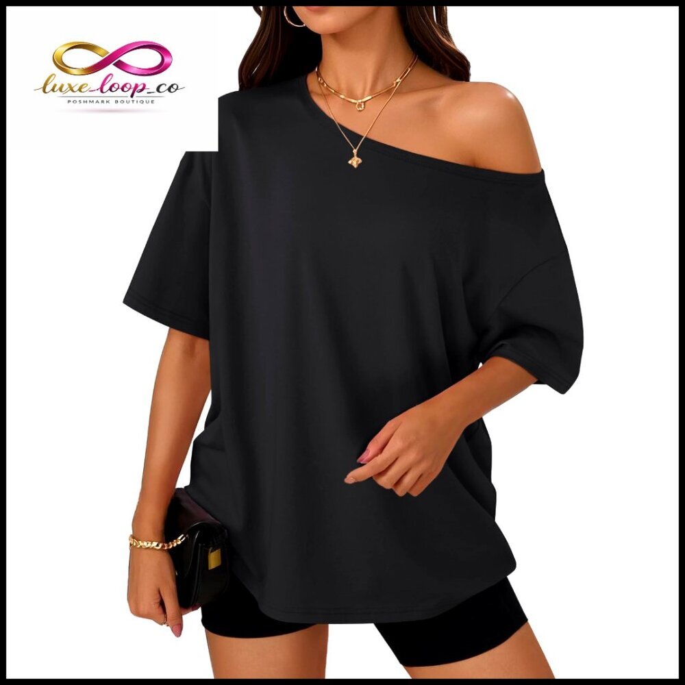 Oversized Off Shoulder Top Short Sleeve Tee Loose Fit Summer Casual